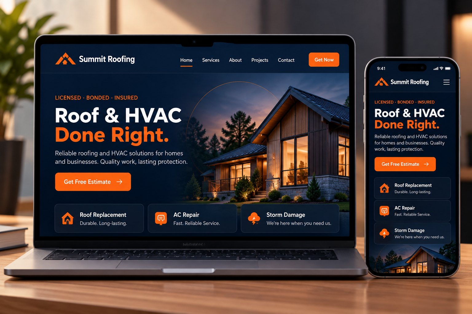 Summit Roofing & HVAC website on laptop and phone